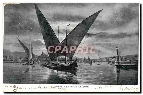 Cartes postales Geneve La Rade Le Soir Bateau