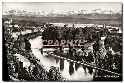 Moderne Karte Zurich Limmat Sihl Und Die Glarneralpen