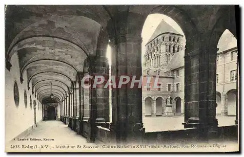 Cartes postales Redon St Sauveur Cloitre Richelleu Au fond Tour romane de l&#39eglise