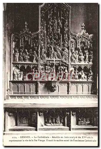 Cartes postales Rennes La Cathedrale Retabie En Bois Sculpte La vie de la Sainte Vierge Maitre autel de l&#39anc