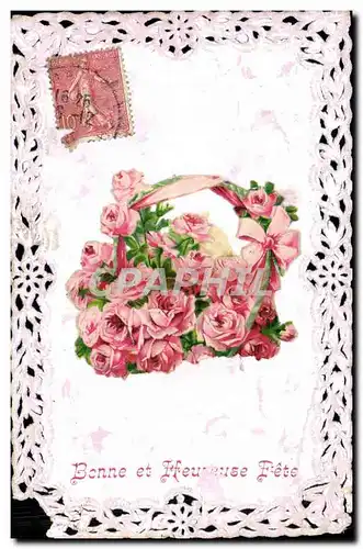 Cartes postales Fantaisie Brodee Fleurs