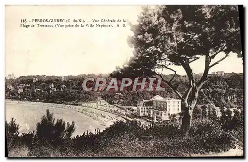 Cartes postales Perros Guirec Vue Generale de la Plage de Trestraou Vue prise de la villa Neptune