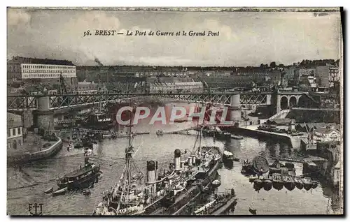 Cartes postales Brest Le Port de Guerre et le Grand Pont Bateaux