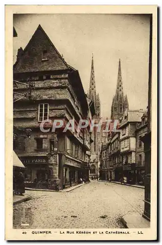 Cartes postales Quimper La Rue Kereon Et La Cathedrale