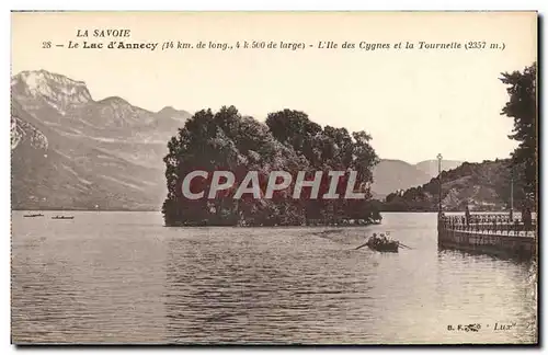 Cartes postales le lac d&#39Annecy l&#39ile des Cygnes et la Tournette