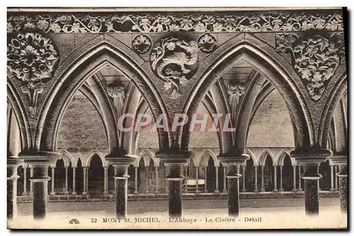 Cartes postales Mont St Michel L'Abbaye Le Cloitre Detail