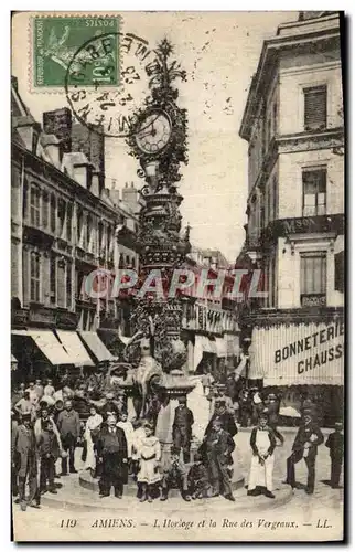 Cartes postales Amiens L'Horloge et la rue des Vergeaux Enfants