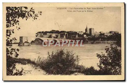 Cartes postales Avignon Vue d&#39ensemble du Pont Saint Benezet Palais des Papes et le Rhone