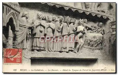 Ansichtskarte AK Reims La Cathedrale Les Damnes Detail du tympan du portail du Jugement Dernier Diable