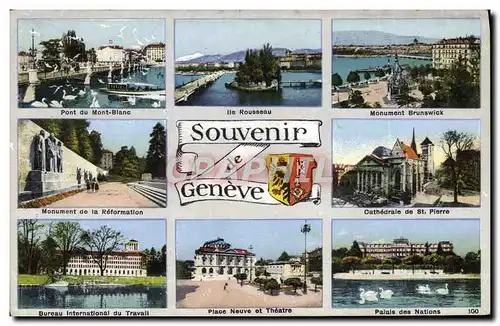 Moderne Karte Souvenir de Geneve Mont Blanc Ile Rousseau BIT Brunswick