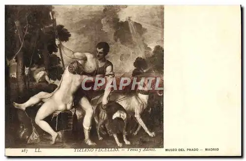 Cartes postales Tiziano Vecellio Venus y Adonis Museo Del Prado Madrid Chiens Chien