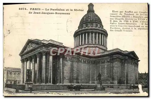 Cartes postales Paris Le Patheon Et La Statue De Jean Jacques Rousseau