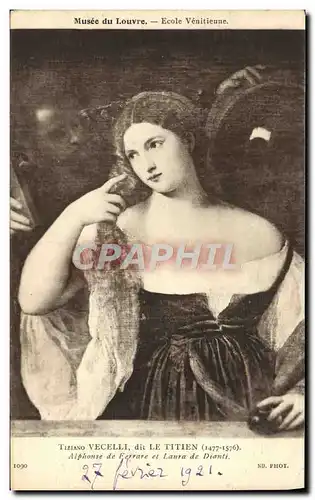 Cartes postales Musee De Louvre Ecole Venitienne Tiziano Vecelli dit le Titien Alphonse de Ferrare et Laura de D