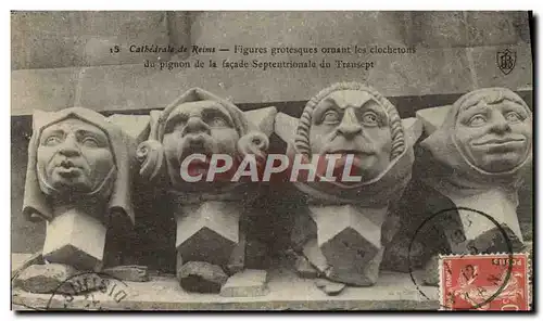 Cartes postales Reims Figures Grotesques Ornant les Clochetons du pignon de la facade septentrionale du transept