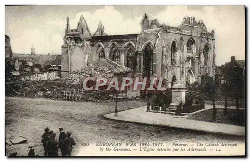 Cartes postales Peronne L&#39eglise detruite par les allemands Militaria