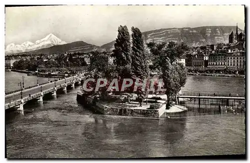 Cartes postales moderne Geneve Ile JJ Rousseau et Mt Blanc