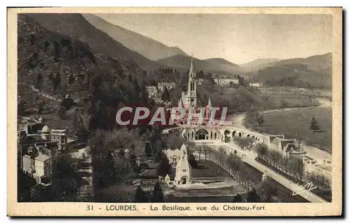 Cartes postales Lourdes La Basilique Vue Du Chateau Fort