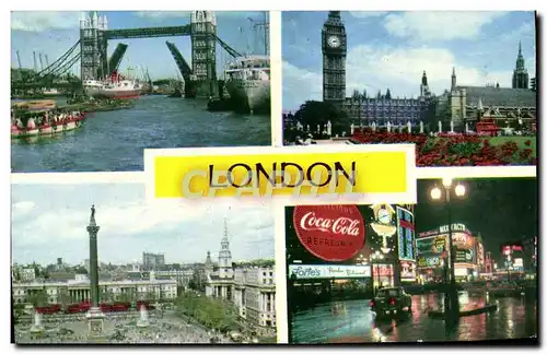 Moderne Karte London Tower bridge Nelson&#39s column & Trafalgar square Big Ben and Parliament House Coca Cola