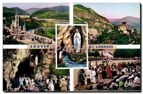 Ansichtskarte AK Souvenir De Lourdes La grotte Le chateau fort La benediction des malades et l&#39apparition