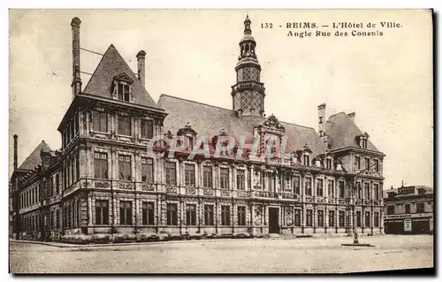 Cartes postales Reims L&#39Hotel De Ville Angle Rue Des Consuls