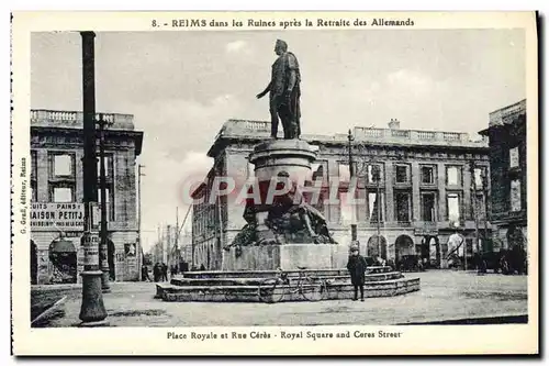 Ansichtskarte AK Reims La Cathedrale dans les ruines Place Royale Et Rue Ceres Militaria