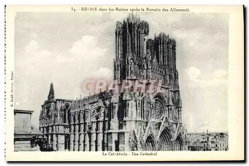 Ansichtskarte AK Reims Dans Les Ruines Apres La Retraite Des Allemands La Cathedrale Militaria