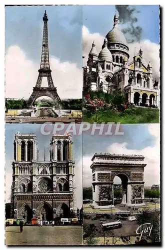 Cartes postales moderne Paris Et Ses Merveilles La Tour Eiffel Sacre Coeur Notre Dame Arc de Triomphe