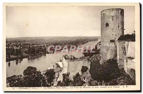 Ansichtskarte AK Chinon Le chateau La tour Du Moulin le mur romain et la Vienne