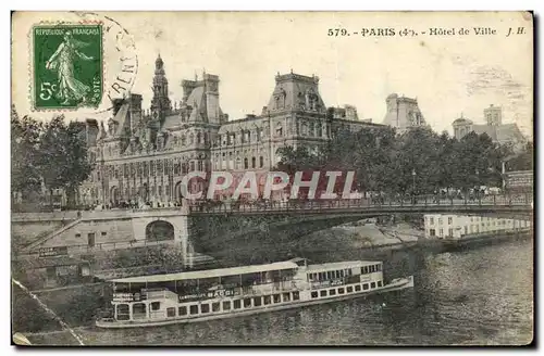 Ansichtskarte AK Paris Hotel de Ville Bateau Peniche