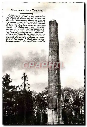 Moderne Karte Colonne Des Trente Obelisque Jeand e Beaumanoir a mi chemin de Ploermel a Josselin