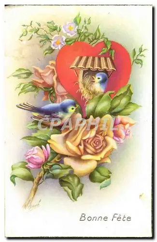 Cartes postales Bonne Fete Fleurs Oiseau