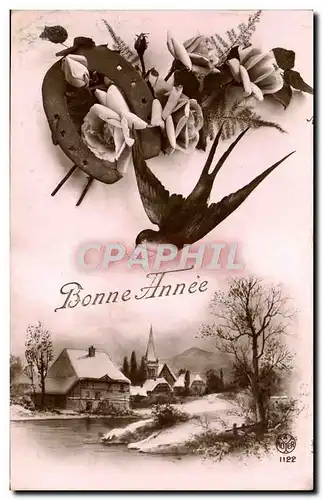 Cartes postales Bonne Annee Fleurs Hirondelle