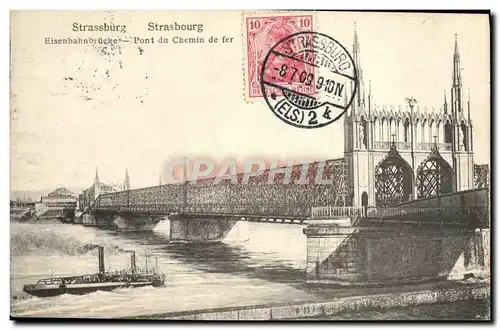 Cartes postales Strasbourg Le pont du chemin de fer Bateau