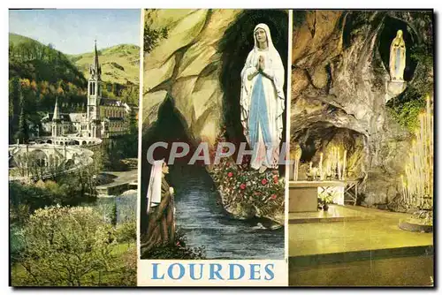 Cartes postales moderne Lourdes La basilique La grotte l&#39Apparition