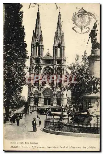 Cartes postales Marseille Eglise Saint Vincent de Paul et Monument des mobiles Tramway