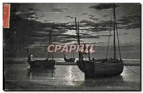 Cartes postales Berck plage Lever de lune a maree basse Bateaux