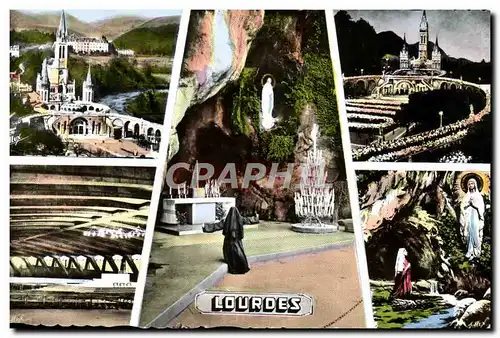 Cartes postales moderne Lourdes La Basilique la Grotte La procession aux flambeaux Basilique souterraine l&#39apparition