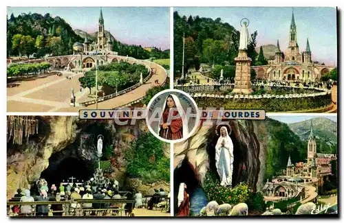 Cartes postales moderne Lourdes La basilique La vierge couronnee l&#39apparition la grotte miraculeuse