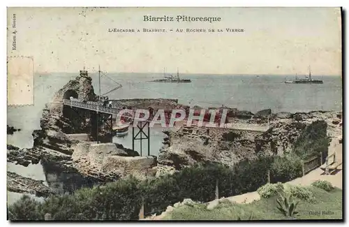 Cartes postales Biarritz L'escadre Bateaux Au Rocher De La Vierge