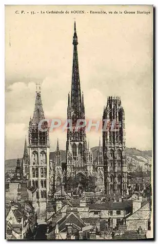 Cartes postales La Cathedrale De Rouen Ensemble Vu De La Grosse Horloge