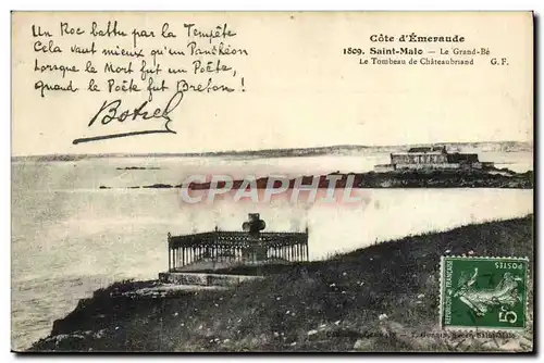 Cartes postales Cote d&#39Emeraude Saint Malo Le Grand Be Le Tombeau De Chateaubraind Botrel