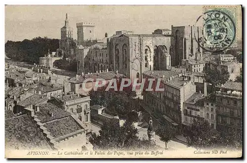 Cartes postales Avignon La Cathedrale Et Le Palais Des Papes Vue Prise Du Beffroi