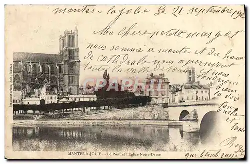 Cartes postales Mantes La Jolie Le Pont Et l&#39Eglise Notre Dame