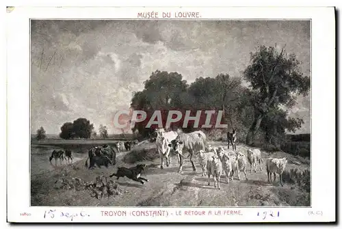 Cartes postales Musee Du Louvre Troyon Le Retour A La Ferme Vaches Moutons Chein