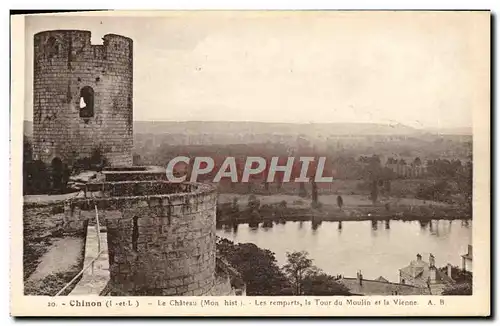 Cartes postales Chinon Le Chateau Les Remparts La Tour Du Moulin Et La Vienne