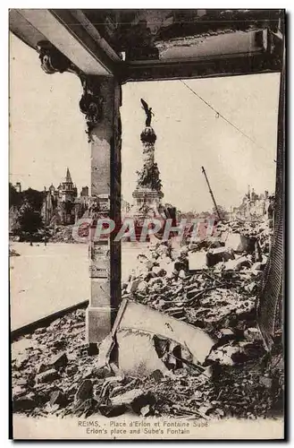 Cartes postales Reims Place d&#39Erlon et Fontaine Sube Militaria