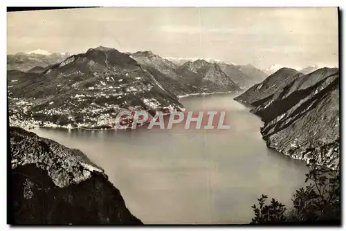 Moderne Karte Lago di Lugano Monte Bre e sfondo di Porlezzo