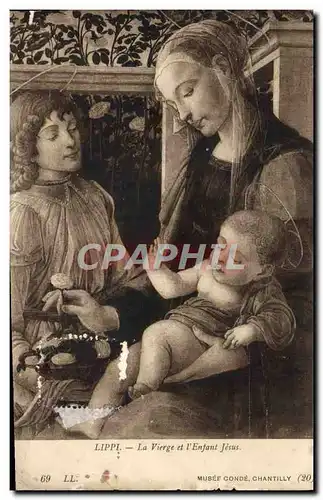 Cartes postales Lippi La Vierge et l&#39Enfant Jesus Musee Conde Chantilly