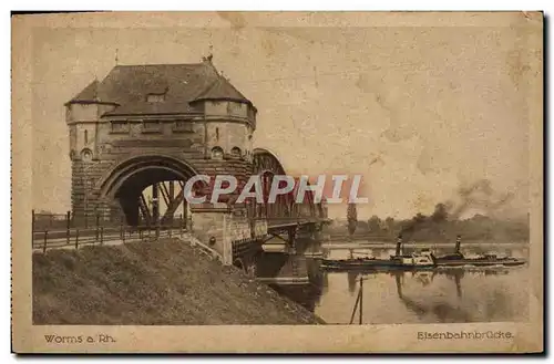 Cartes postales Worms Eisenbahnbrucke Bateau