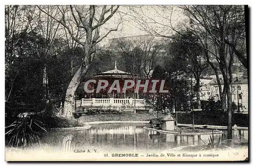 Cartes postales Grenoble Jardin de Ville et Kiosque a musique